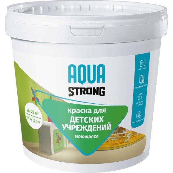 Краска акриловая для детских учреждений Aquastrong моющаяся, 15 кг 4607130865743 Краска акриловая для детских учреждений Aquastrong моющаяся, 15 кг 4607130865743