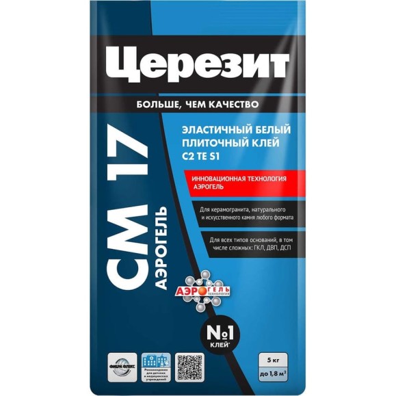 Эластичный плиточный клей Церезит СM17 АЭРОГЕЛЬ 5 кг, для крупноформатного керамогранита 3040022 Эластичный плиточный клей Церезит СM17 АЭРОГЕЛЬ 5 кг, для крупноформатного керамогранита 3040022