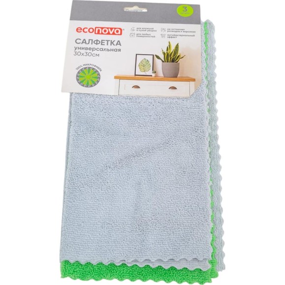 Салфетка для уборки Econova 3 шт., 30x30 см 413030318 Салфетка для уборки Econova 3 шт., 30x30 см 413030318