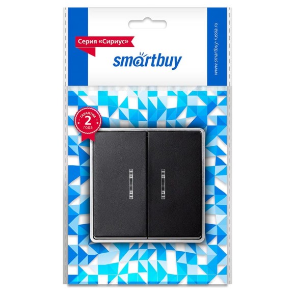 Выключатель 2-клавишный Smartbuy с индикатором 10А черный Сириус SBE-07b-10-SW2-1 Выключатель 2-клавишный Smartbuy с индикатором 10А черный Сириус SBE-07b-10-SW2-1