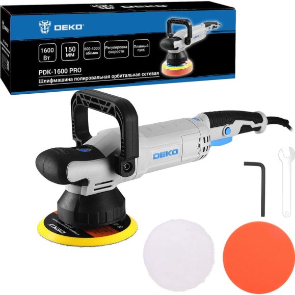 Шлифмашина полировальная орбитальная сетевая DEKO PDK-1600 PRO, 150мм, 1600 Вт 085-1065 Шлифмашина полировальная орбитальная сетевая DEKO PDK-1600 PRO, 150мм, 1600 Вт 085-1065