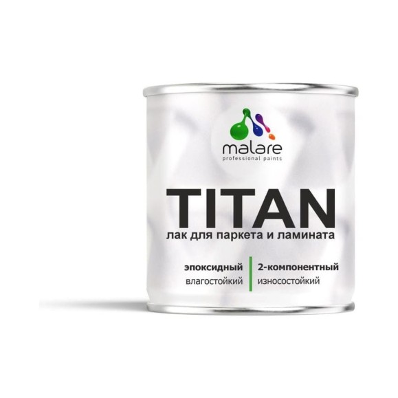Лак эпоксидный 2К MALARE TITAN для паркета и ламината, двухкомпонентный, влагостойкий, износостойкий, моющийся, прозрачный глянцевый (0.7 кг + 0.2 кг отвердитель) ЭЛПРКТПРГ0070