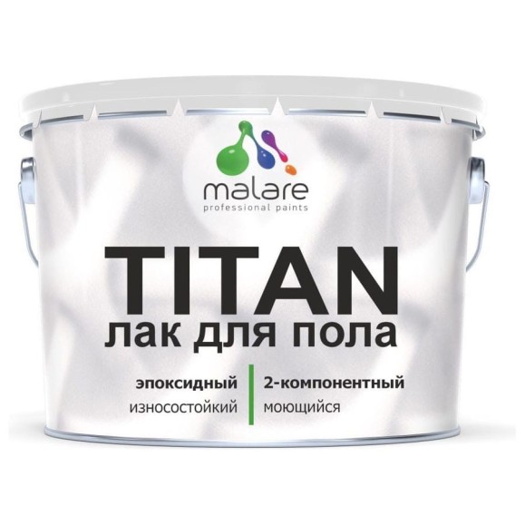 Лак эпоксидный 2К MALARE TITAN для защиты пола, двухкомпонентный, влагостойкий, износостойкий, универсальный, прозрачный глянцевый (7 кг + 2.2 кг отвердитель) ЭЛПОЛПРГ0700