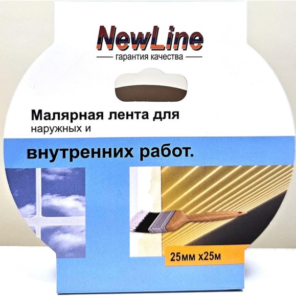 Клейкая лента малярная синяя 25 мм х 25 м для наружных и внутренних работ NewLine 1052 Клейкая лента малярная синяя 25 мм х 25 м для наружных и внутренних работ NewLine 1052