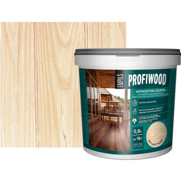 Водно-дисперсионный антисептик-лазурь PROFIWOOD (декоративный; атмосферостойкий; бесцветный; 2.5 кг) 3997 Водно-дисперсионный антисептик-лазурь PROFIWOOD (декоративный; атмосферостойкий; бесцветный; 2.5 кг) 3997