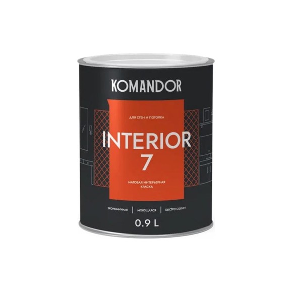 Краска KOMANDOR INTERIOR 7 для стен и потолков, база C, 0,9 л (1/6) 270991 Краска KOMANDOR INTERIOR 7 для стен и потолков, база C, 0,9 л (1/6) 270991