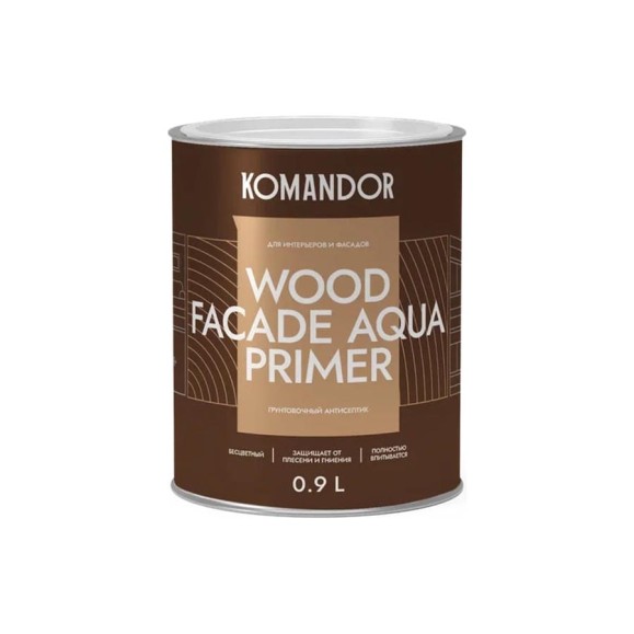 Грунтовка-антисептик KOMANDOR WOOD FACADE AQUA PRIMER 0,9 л 271042 Грунтовка-антисептик KOMANDOR WOOD FACADE AQUA PRIMER 0,9 л 271042