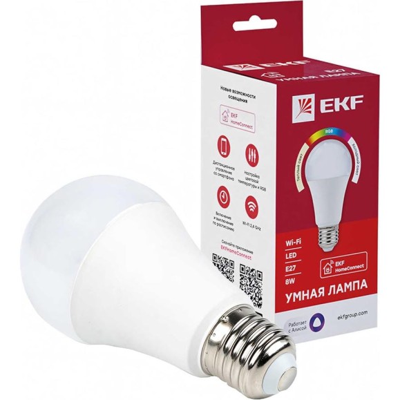 Умная LED лампа EKF HomeConnect 8W, WIFI, RGBW, E27 slwf-e27-rgbw Умная LED лампа EKF HomeConnect 8W, WIFI, RGBW, E27 slwf-e27-rgbw