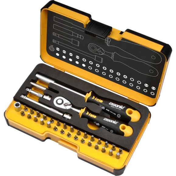 Набор бит Felo ERGONIC SL/HEX/PH/PZ/Tx/SQ/SPANNER/BH/MS с трещоткой и отвертка с держателем бит в кейсе, 36 шт 05783606