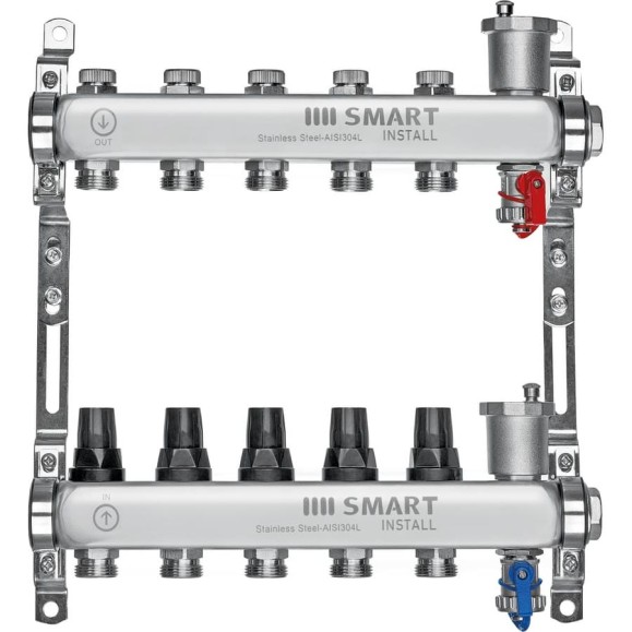 Комплект коллекторов Smart Install нерж. ст., с термостат. клапанами, 1x3/4-10 вых., 53140S Комплект коллекторов Smart Install нерж. ст., с термостат. клапанами, 1x3/4-10 вых., 53140S