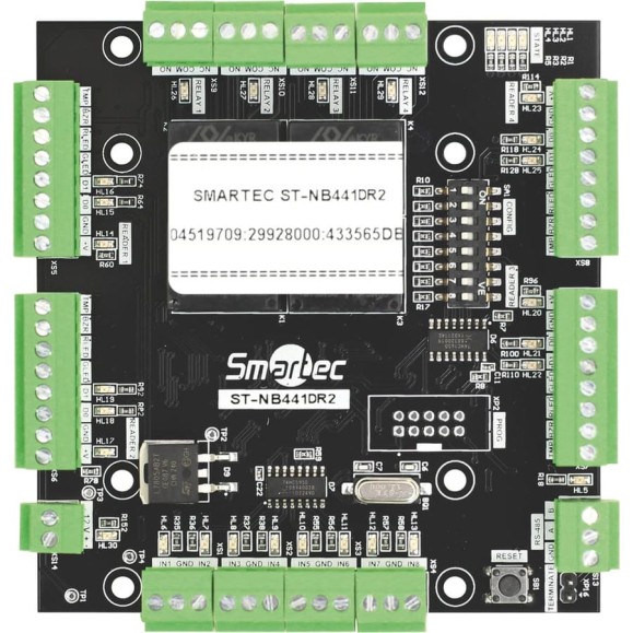 Дверной/охранный модуль Smartec ST-NB441DR2 на 4 двери (4 считывателя) или 8 охранных зон, без бокса для работы с контроллером ST-NC441R2, RS-485, 9-14 В DC smkd0827