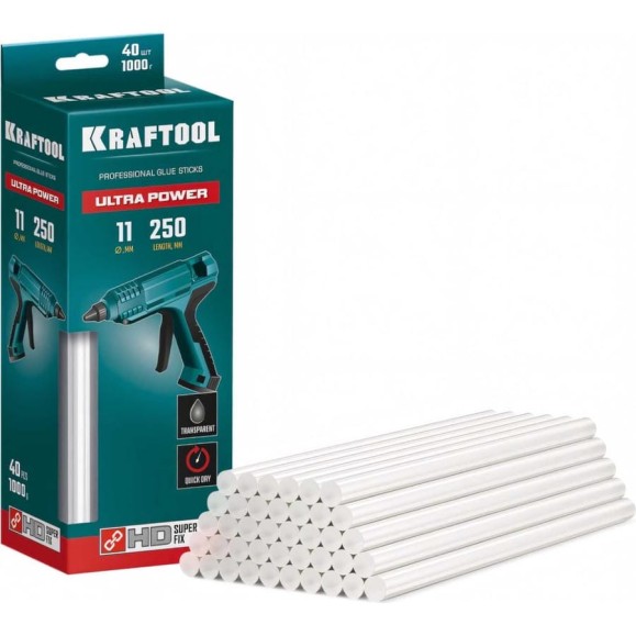 Ультрамощные прозрачные клеевые стержни KRAFTOOL Ultra Power 40 шт, 11x250 мм 06848-40 Ультрамощные прозрачные клеевые стержни KRAFTOOL Ultra Power 40 шт, 11x250 мм 06848-40