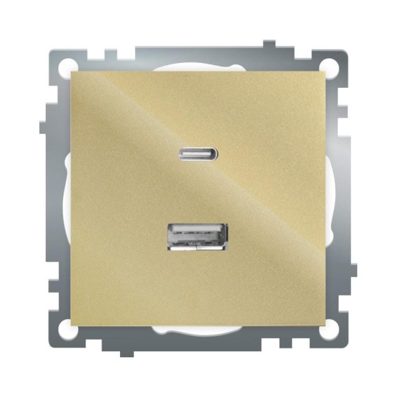 Механизм розетки 2-местной STEKKER USB + type C, 250В, 3А, max 20W, GLS10-7116-08, серия Катрин, золото, 50053 Механизм розетки 2-местной STEKKER USB + type C, 250В, 3А, max 20W, GLS10-7116-08, серия Катрин, золото, 50053