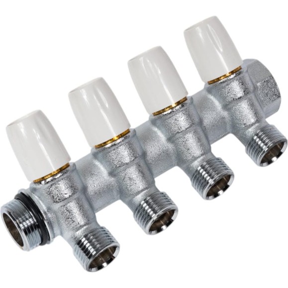 Коллектор Tiemme Maxima НВ, 3/4", с вентилями, 4 выхода, 1/2" Н 36 мм, хром 1860004 Коллектор Tiemme Maxima НВ, 3/4", с вентилями, 4 выхода, 1/2" Н 36 мм, хром 1860004