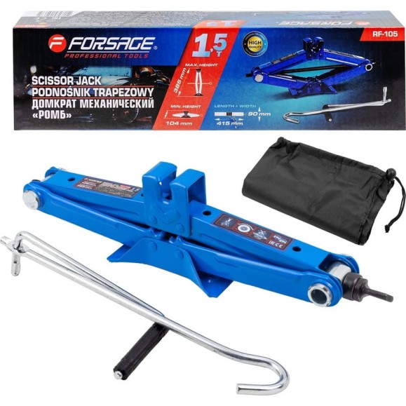 Домкрат механический Forsage ромб 1.5т (h min 104мм, h max 385мм, L-415мм) F-RF-105(59253) Домкрат механический Forsage ромб 1.5т (h min 104мм, h max 385мм, L-415мм) F-RF-105(59253)