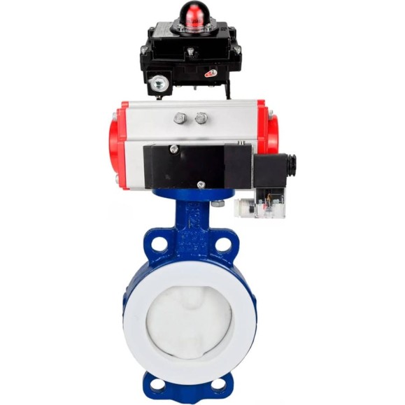 Затвор DN.ru WCB-WCB-PTFE-PTFE-Fb-R Ду150 Ру16 с пневмоприводом, пневмораспределителем, БКВ D050-59600 Затвор DN.ru WCB-WCB-PTFE-PTFE-Fb-R Ду150 Ру16 с пневмоприводом, пневмораспределителем, БКВ D050-59600