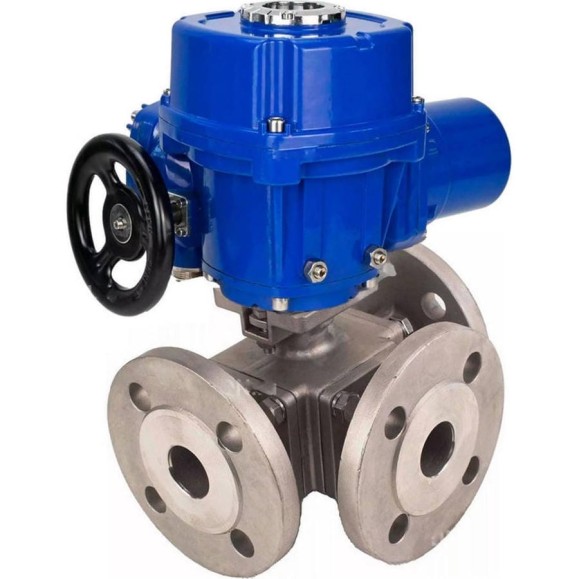 Шаровой кран DN.ru 316-316-PTFE L-тип Ду20 Ру16 3-ходовой, электропривод QT-W(M)-005-220 D160-59439