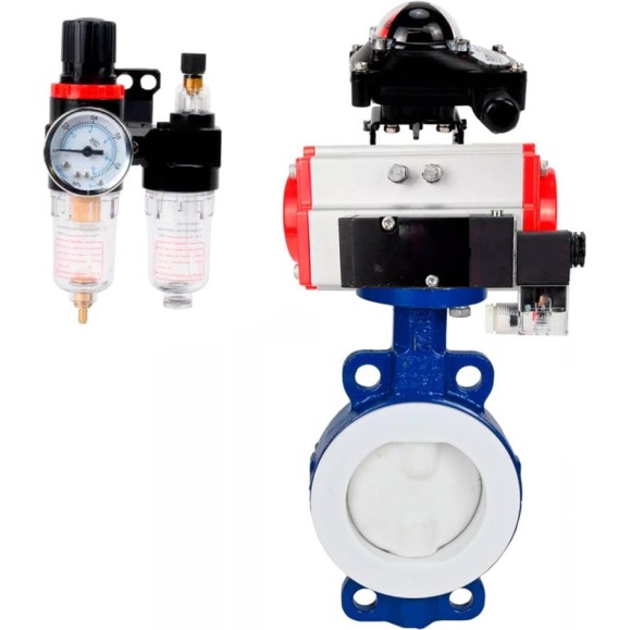 Затвор DN.ru WCB-WCB-PTFE-PTFE-Fb-R Ду250 Ру16 с пневмоприводом, пневмораспределителем, БПВ, БКВ D050-59952 Затвор DN.ru WCB-WCB-PTFE-PTFE-Fb-R Ду250 Ру16 с пневмоприводом, пневмораспределителем, БПВ, БКВ D050-59952