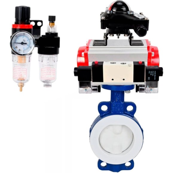 Затвор DN.ru WCB-WCB-PTFE-PTFE-Fb-R Ду300 Ру16 с пневмоприводом, пневмораспределителем, БПВ, БКВ D050-59993 Затвор DN.ru WCB-WCB-PTFE-PTFE-Fb-R Ду300 Ру16 с пневмоприводом, пневмораспределителем, БПВ, БКВ D050-59993