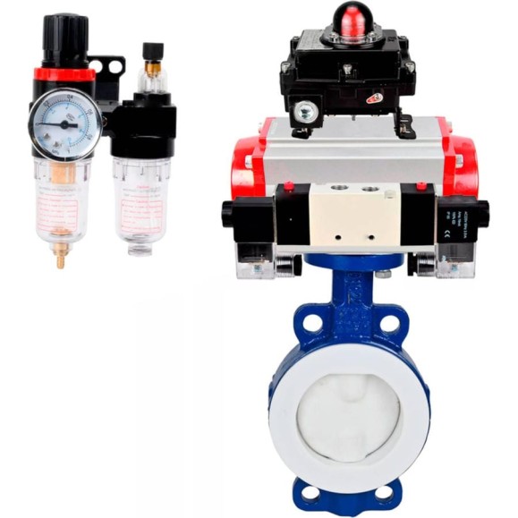 Затвор DN.ru WCB-WCB-PTFE-PTFE-Fb-R Ду300 Ру16 с пневмоприводом, пневмораспределителем, БПВ, БКВ D050-60105 Затвор DN.ru WCB-WCB-PTFE-PTFE-Fb-R Ду300 Ру16 с пневмоприводом, пневмораспределителем, БПВ, БКВ D050-60105