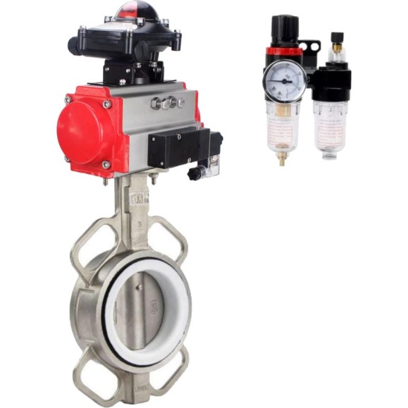 Затвор DN.ru 316L-316L-PTFE Ду125 Ру16 с пневмоприводом, пневмораспределителем, БПВ, БКВ D050-62959 Затвор DN.ru 316L-316L-PTFE Ду125 Ру16 с пневмоприводом, пневмораспределителем, БПВ, БКВ D050-62959