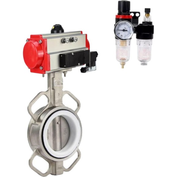 Затвор DN.ru 316L-316L-PTFE Ду300 Ру16 с пневмоприводом, пневмораспределителем, БПВ D050-62933 Затвор DN.ru 316L-316L-PTFE Ду300 Ру16 с пневмоприводом, пневмораспределителем, БПВ D050-62933