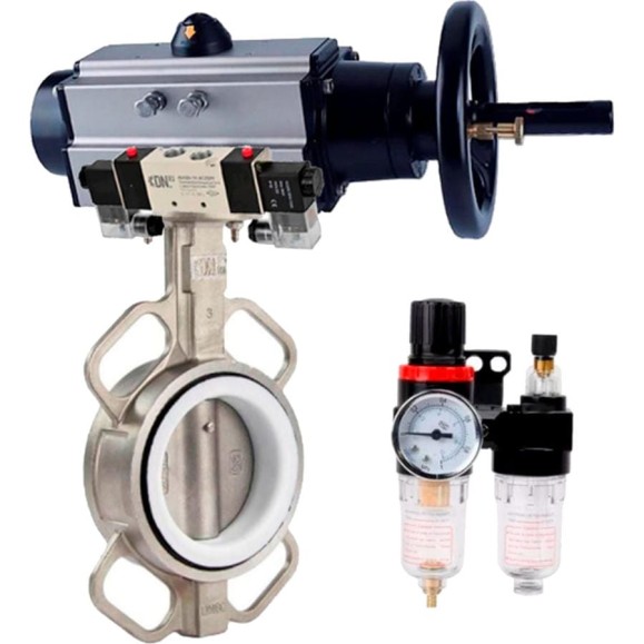 Затвор DN.ru 316L-316L-PTFE Ду100 Ру16 с пневмоприводом, пневмораспределителем, БПВ D050-63054 Затвор DN.ru 316L-316L-PTFE Ду100 Ру16 с пневмоприводом, пневмораспределителем, БПВ D050-63054