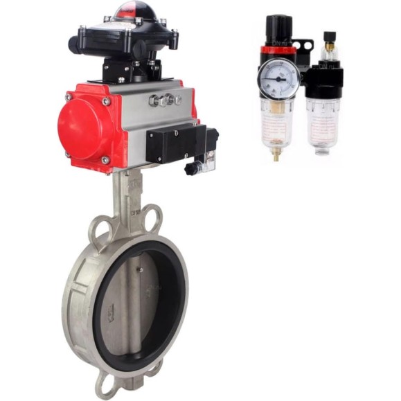 Затвор DN.ru 316L-316L-EPDM Ду300 Ру16 с пневмоприводом, пневмораспределителем, БПВ, БКВ D050-63169