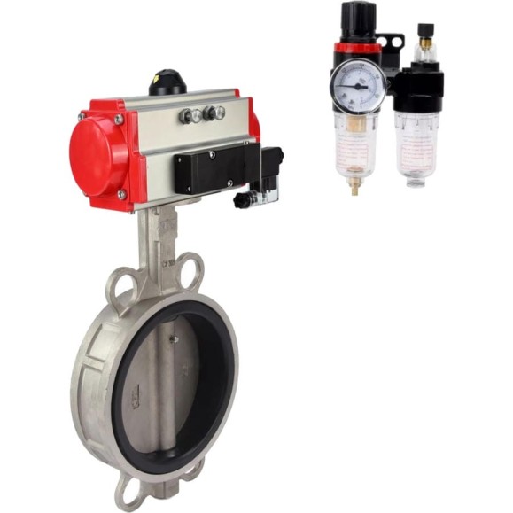 Затвор DN.ru 316L-316L-EPDM Ду250 Ру16 с пневмоприводом, пневмораспределителем, БПВ D050-63292
