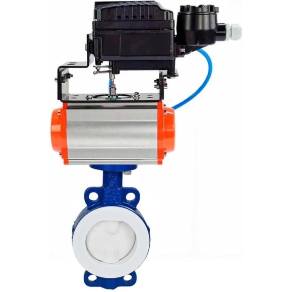 Затвор DN.ru WCB-WCB-PTFE-PTFE-Fb-H Ду125 Ру16 с пневмоприводом, пневмопозиционером D050-59899 Затвор DN.ru WCB-WCB-PTFE-PTFE-Fb-H Ду125 Ру16 с пневмоприводом, пневмопозиционером D050-59899