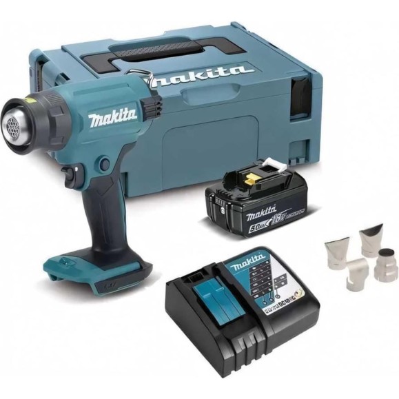 Аккумуляторный тепловой пистолет (фен) Makita LXT 18В, 550 град, кейс MakPac,насадки, 5.0 Ач х 1, з/у DHG180RT1J Аккумуляторный тепловой пистолет (фен) Makita LXT 18В, 550 град, кейс MakPac,насадки, 5.0 Ач х 1, з/у DHG180RT1J