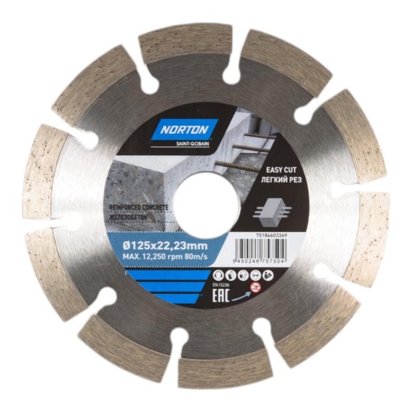 Алмазный диск с сегментированной кромкой 125x22.2, железобетон NORTON 70184603369 Алмазный диск с сегментированной кромкой 125x22.2, железобетон NORTON 70184603369