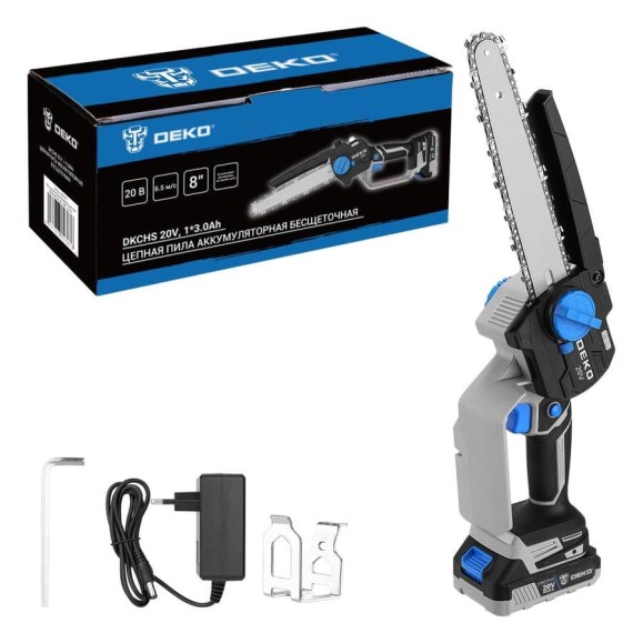 Пила цепная аккумуляторная бесщеточная DEKO DKCHS 20V, 20В, 1x3,0Ач 085-2010 Пила цепная аккумуляторная бесщеточная DEKO DKCHS 20V, 20В, 1x3,0Ач 085-2010