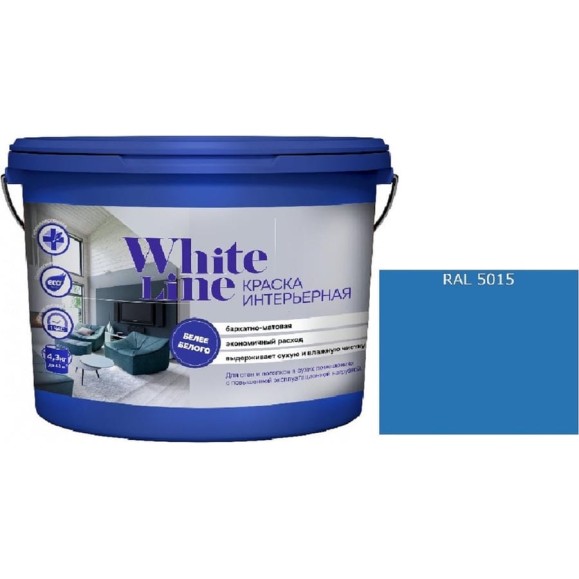 Краска интерьерная White Line WL ВД RAL 5015 (вед 4,5 л/6,3 кг) 4690417112944 Краска интерьерная White Line WL ВД RAL 5015 (вед 4,5 л/6,3 кг) 4690417112944