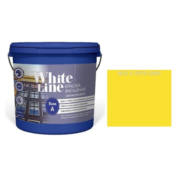 Краска White Line WL ВД фасадная силиконовая S 0570 G 90 Y (вед 4,5 л/5,7 кг) 4690417116744 Краска White Line WL ВД фасадная силиконовая S 0570 G 90 Y (вед 4,5 л/5,7 кг) 4690417116744