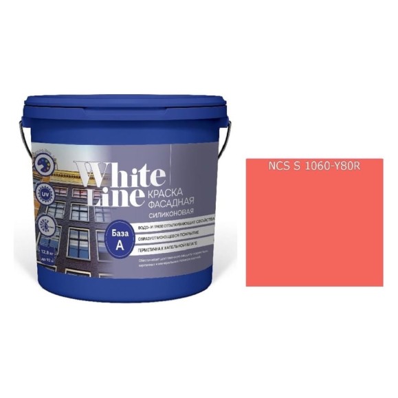 Краска White Line WL ВД фасадная силиконовая S 1060 Y 80 R (вед 9 л/11,5 кг) 4690417116508 Краска White Line WL ВД фасадная силиконовая S 1060 Y 80 R (вед 9 л/11,5 кг) 4690417116508