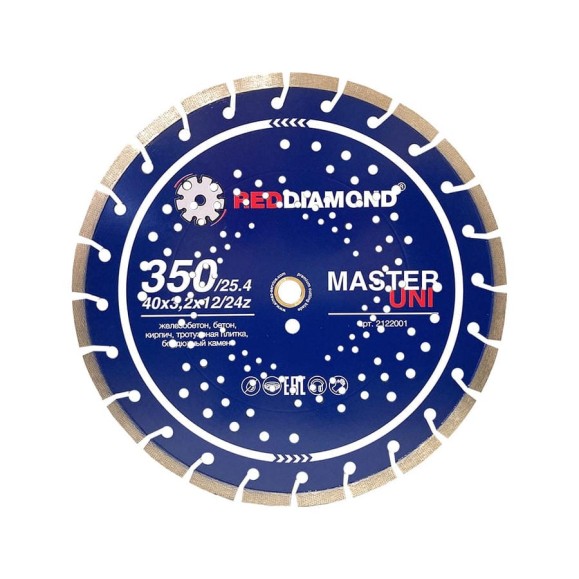 Диск по ж/бетону Master Uni 350х25.4 мм, 40x3.2x12 мм, 24T RedDiamond 2122001 Диск по ж/бетону Master Uni 350х25.4 мм, 40x3.2x12 мм, 24T RedDiamond 2122001