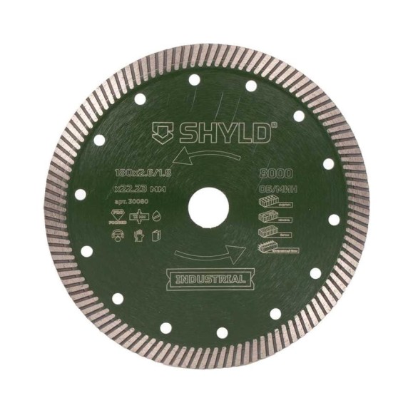 Алмазный сегментный круг SHYLD универсальный TURBO по стройматериалам 180x22,23 мм 6692536 Алмазный сегментный круг SHYLD универсальный TURBO по стройматериалам 180x22,23 мм 6692536
