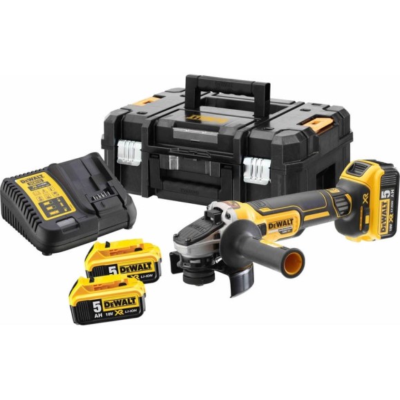 Аккумуляторная угловая шлифмашина Dewalt DCG405P3, 18 В, 125 мм, 9000 об/мин, с 3 АКБ 5 Ач и ЗУ, в кейсе TSTAK DCG405P3-QW Аккумуляторная угловая шлифмашина Dewalt DCG405P3, 18 В, 125 мм, 9000 об/мин, с 3 АКБ 5 Ач и ЗУ, в кейсе TSTAK DCG405P3-QW