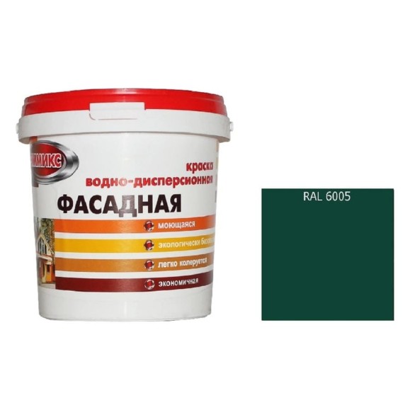 Краска ВД для наружных работ Эммикс моющаяся, RAL 6005 (ведро 4,5 л/6,3 кг) 4690417131631