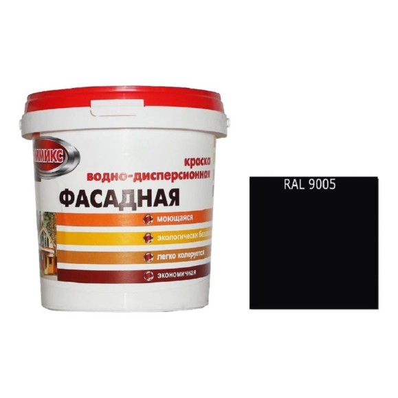 Краска ВД для наружных работ Эммикс моющаяся, RAL 9005 (ведро 16 л/22,5 кг) 4690417131907 Краска ВД для наружных работ Эммикс моющаяся, RAL 9005 (ведро 16 л/22,5 кг) 4690417131907