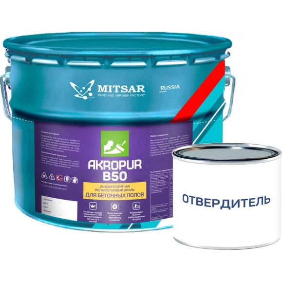 Краска для бетонных полов Акропур B50 полиуретановая, 9 кг + 1 кг, серый УТ000013054 Краска для бетонных полов Акропур B50 полиуретановая, 9 кг + 1 кг, серый УТ000013054