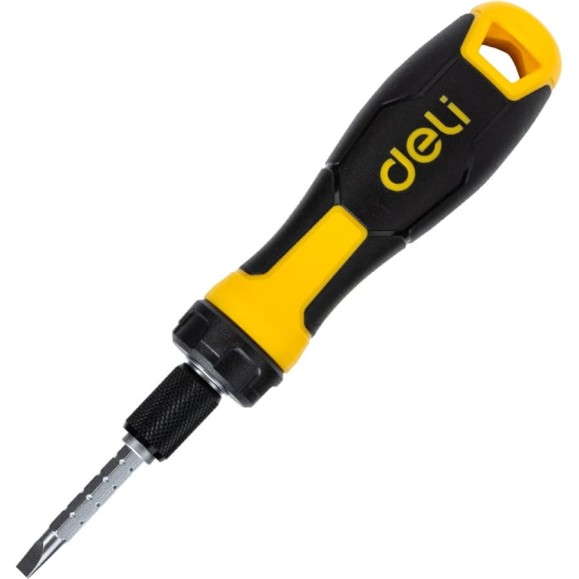 Двухсторонняя отвертка DELI DL626011 с трещоткой, PH2+SL6 180 мм 98383