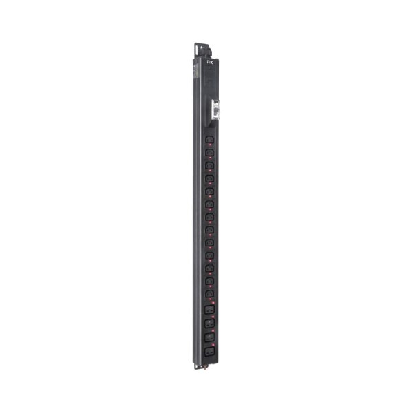 Блок распределения питания ITK BASE PDU, вертикальный PV1112 22U, 1 фаза 32А 13 розеток C13 + 4 розетки C19 с клеммной колодкой и кабелем 3м вилка IEC60309 (промышленная) BS-PV-43-13C13-04C19-12