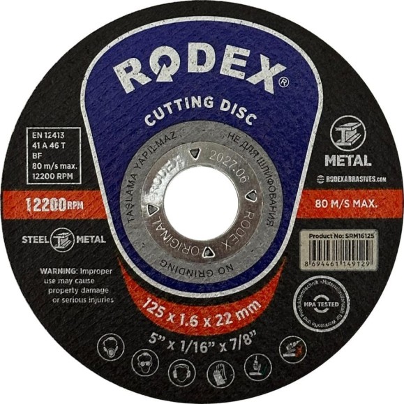Отрезной круг по металлу RODEX 125x1.6x22 мм SRM16125