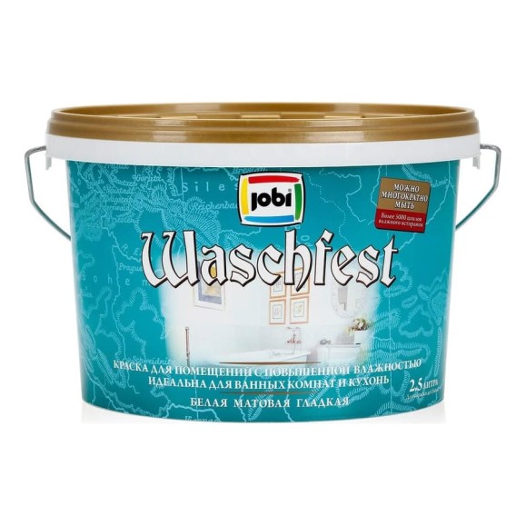 Краска JOBI для кухонь и ванных комнат WASCHFEST 2,5л 10523 Краска JOBI для кухонь и ванных комнат WASCHFEST 2,5л 10523