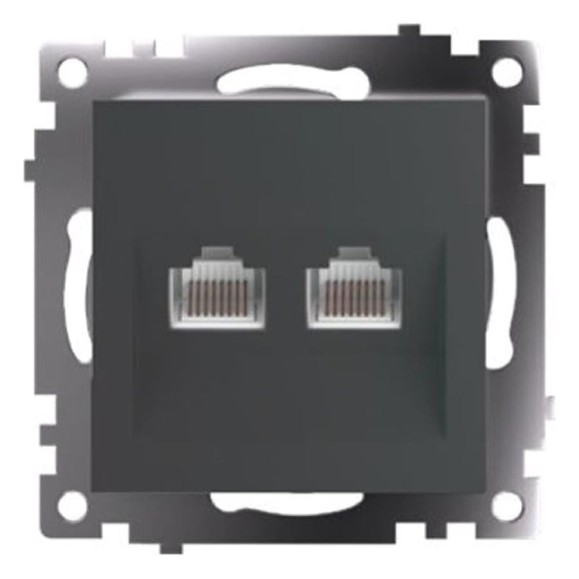 Механизм розетки компьютерной 2-местной STEKKER RJ-45, GLS00-7109-06, серия Катрин, графит, 50008 Механизм розетки компьютерной 2-местной STEKKER RJ-45, GLS00-7109-06, серия Катрин, графит, 50008