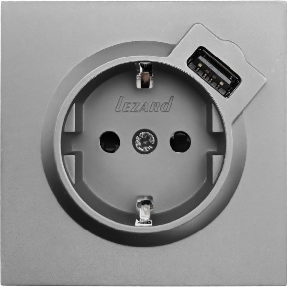 Розетка Lezard ZIMA с заземлением + USB разъем, серый матовый 704-7488-181 Розетка Lezard ZIMA с заземлением + USB разъем, серый матовый 704-7488-181