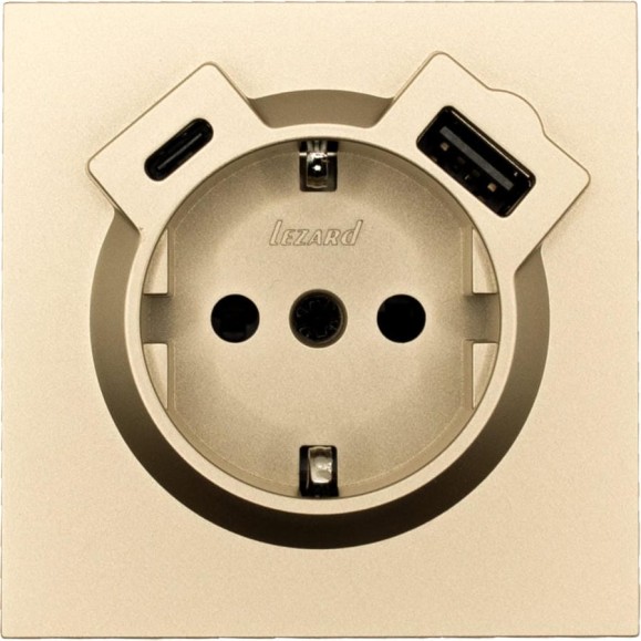 Розетка Lezard ZIMA с заземлением TC + USB разъем, золото 704-3688-181TC