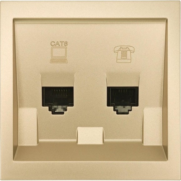 Розетка Lezard ZIMA компьютер+телефон, золото, с модулем Cat 6 704-3688-144 Розетка Lezard ZIMA компьютер+телефон, золото, с модулем Cat 6 704-3688-144